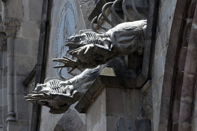 Iguana gargoyles on Basilica del Voto Nacional. Other gargoyles included giant tortoises, albatros and pelicans.