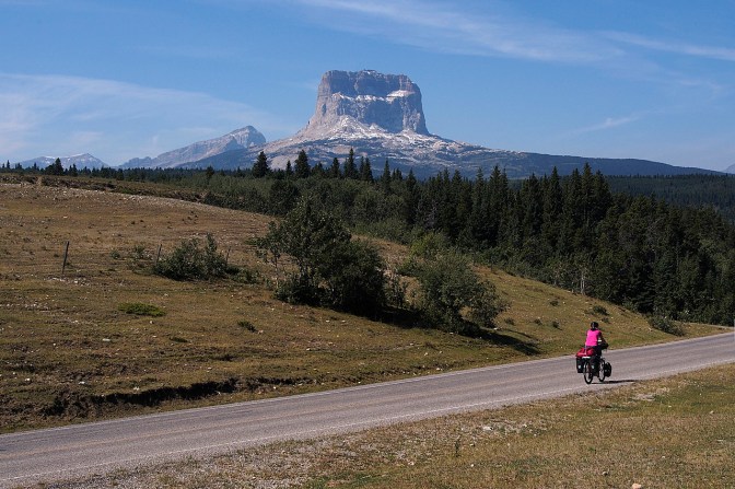 Jan along the Chief Mountain Highway on our way to the border crossing back into Canada.