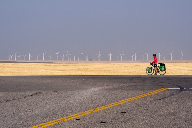 Elmar contemplating the head wind on Hwy. 507 outside Pincher Creek.