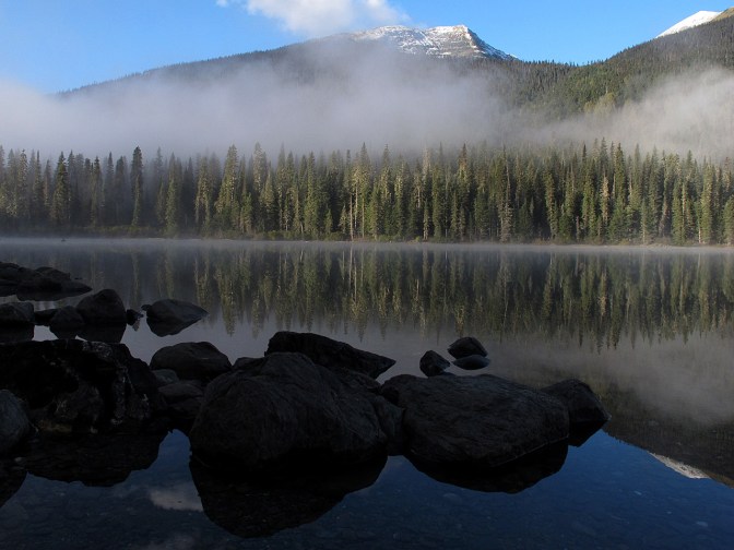 Fog lifting on Isaac Lake.