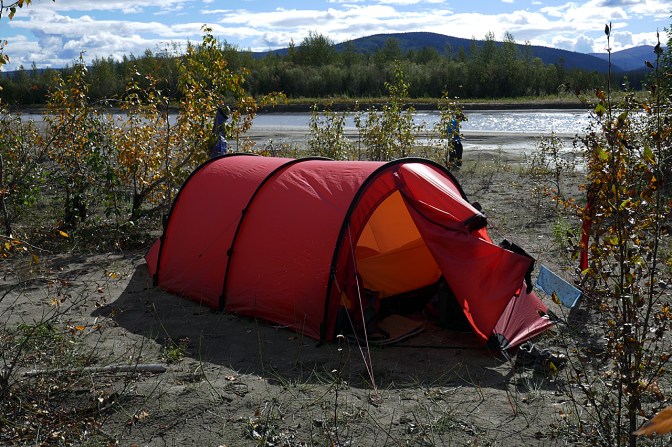 Camped on a sandbar between the willows.